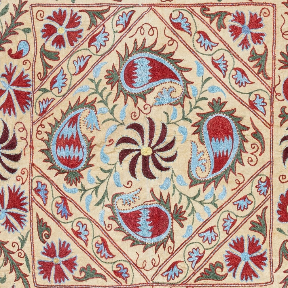 Embroidered Silk Wall Hanging. Modern Table Cover. New Bedspread. Authentic Sofa Throw