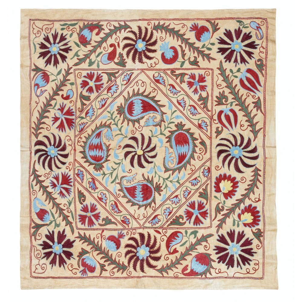 Embroidered Silk Wall Hanging. Modern Table Cover. New Bedspread. Authentic Sofa Throw