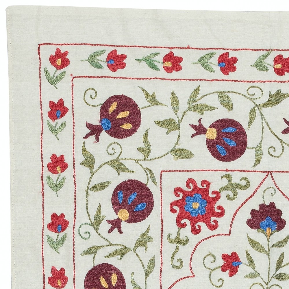 Hand Embroidered Silk and Cotton Wall Hanging. New Tablecloth. Suzani Sofa Spread. Modern Throw