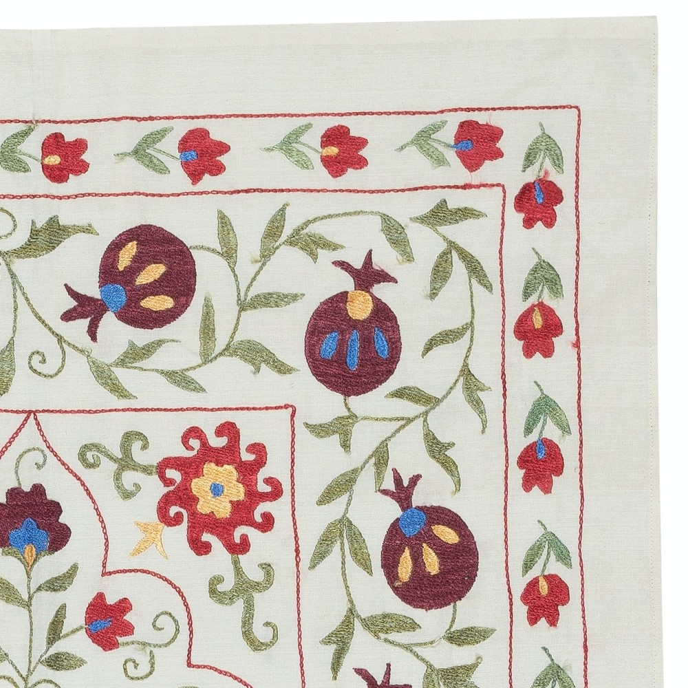 Hand Embroidered Silk and Cotton Wall Hanging. New Tablecloth. Suzani Sofa Spread. Modern Throw