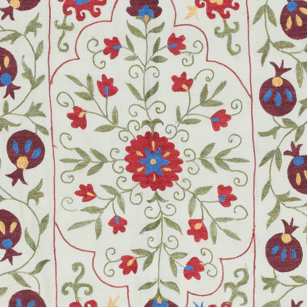 Hand Embroidered Silk and Cotton Wall Hanging. New Tablecloth. Suzani Sofa Spread. Modern Throw