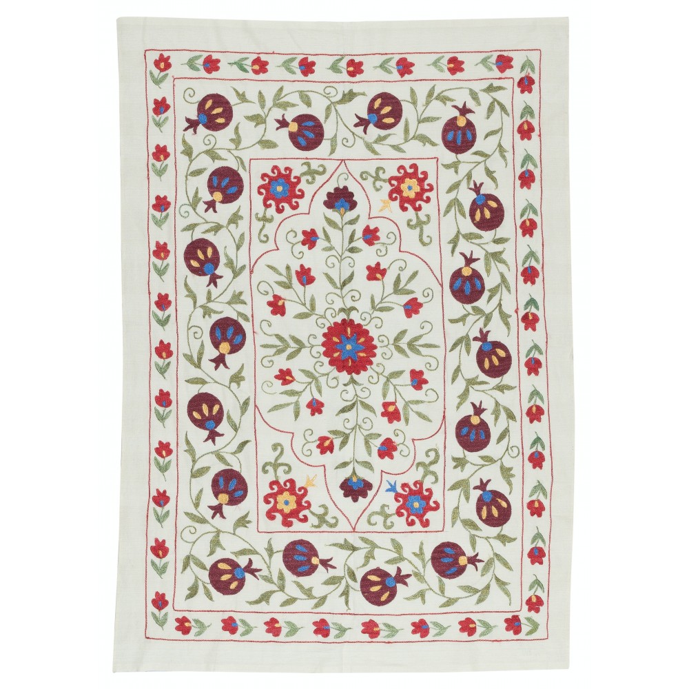 Hand Embroidered Silk and Cotton Wall Hanging. New Tablecloth. Suzani Sofa Spread. Modern Throw