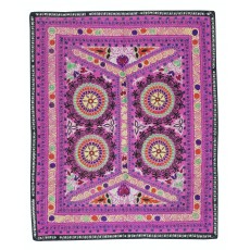 Embroidered Silk & Cotton Wall Hanging. Pink Bed Cover. New Tablecloth. Colorful Sofa Throw