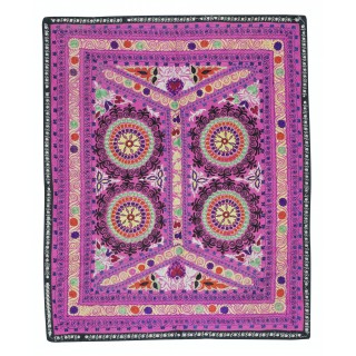 Embroidered Silk & Cotton Wall Hanging. Pink Bed Cover. New Tablecloth. Colorful Sofa Throw