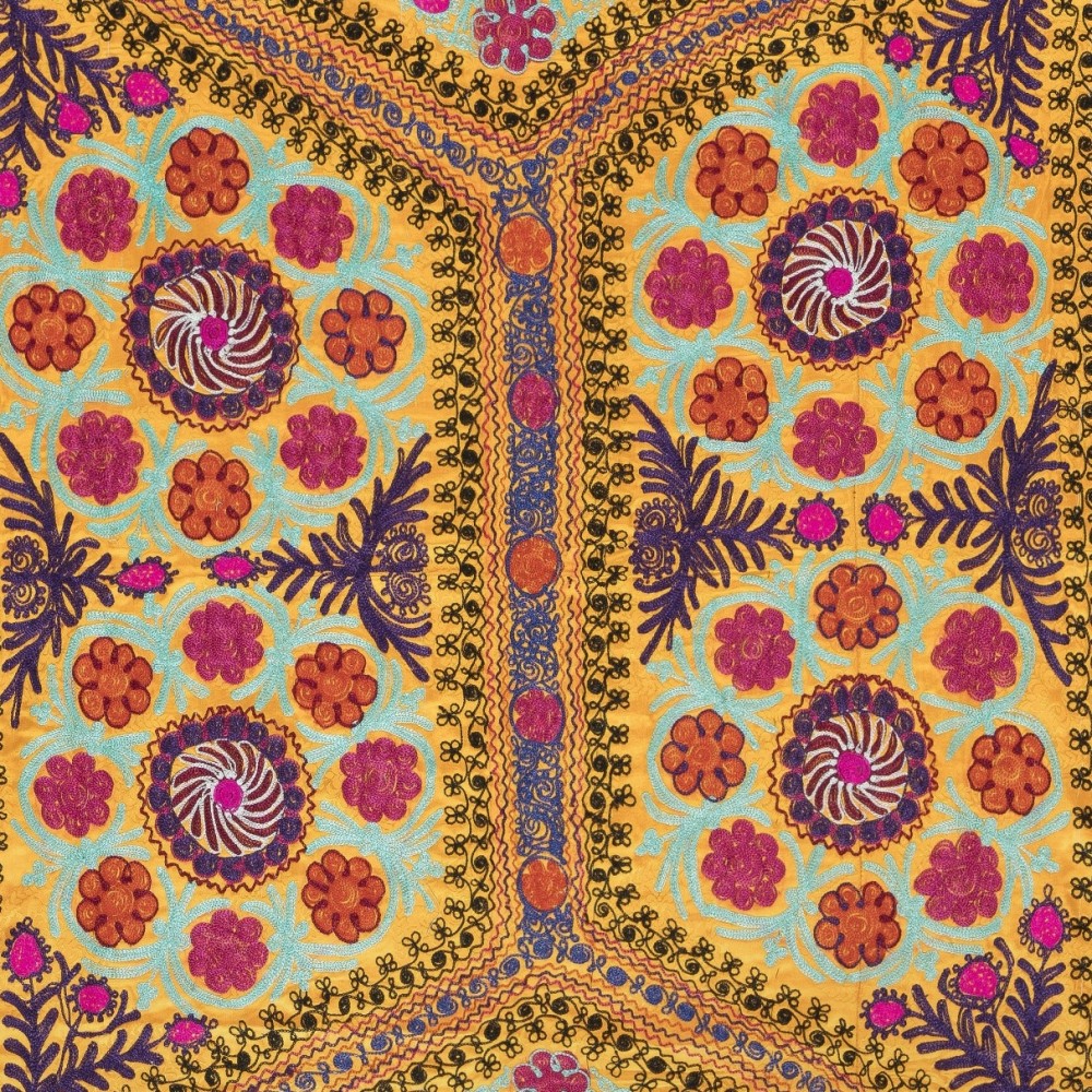 Embroidered Silk & Cotton Wall Hanging. Yellow Bed Cover. Modern Tablecloth. New Sofa Spread. Colorful Throw