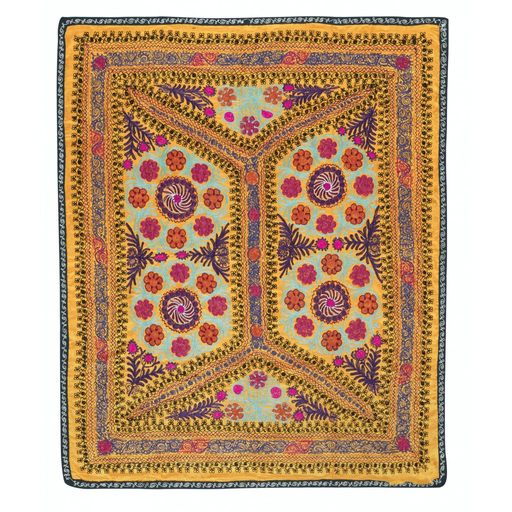 Embroidered Silk & Cotton Wall Hanging. Yellow Bed Cover. Modern Tablecloth. New Sofa Spread. Colorful Throw