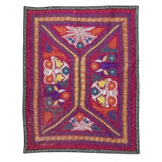 Embroidered Silk & Cotton Wall Hanging. Red Bed Cover. Modern Tablecloth. New Sofa Spread. Colorful Throw