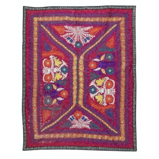 Embroidered Silk & Cotton Wall Hanging. Red Bed Cover. Modern Tablecloth. New Sofa Spread. Colorful Throw