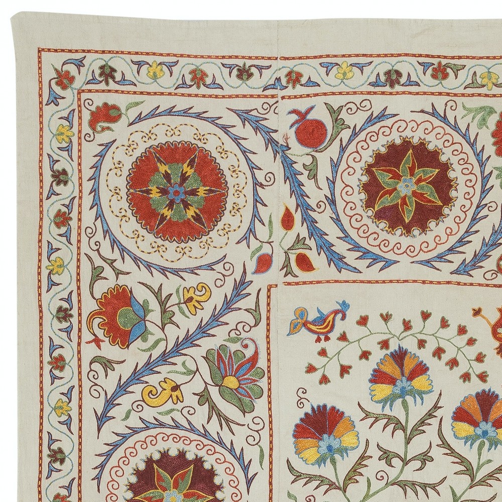 Embroidered Silk Wall Hanging. Modern Table Cover. New Bedspread. Authentic Sofa Throw