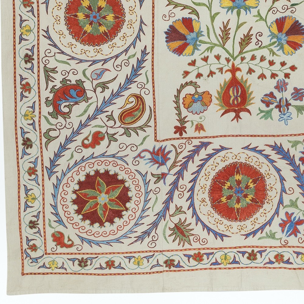 Embroidered Silk Wall Hanging. Modern Table Cover. New Bedspread. Authentic Sofa Throw