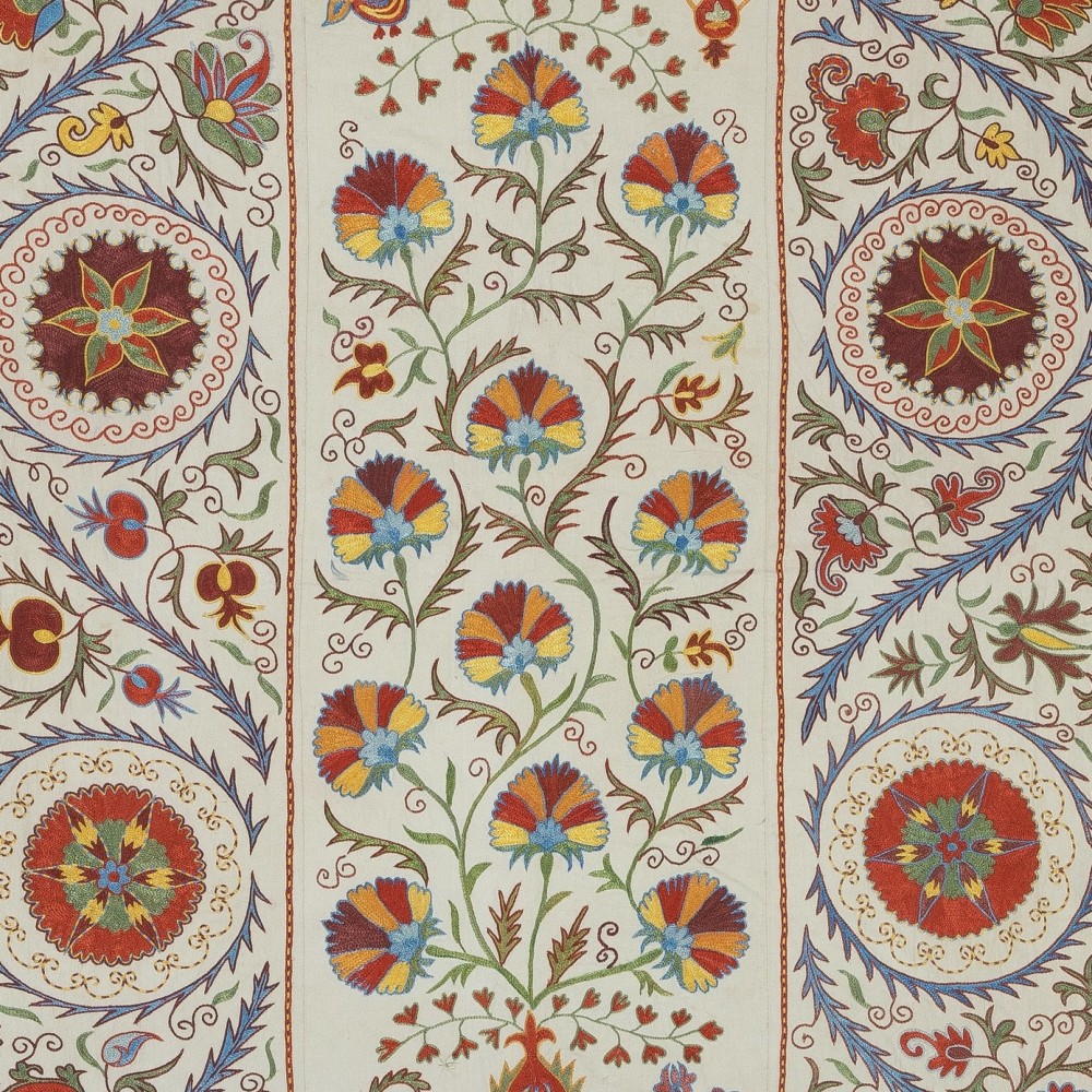 Embroidered Silk Wall Hanging. Modern Table Cover. New Bedspread. Authentic Sofa Throw