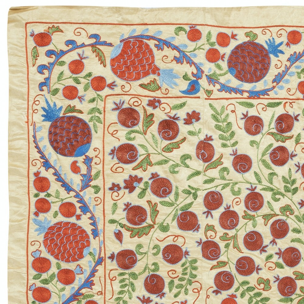 100% Silk Wall Hanging. Embroidered Table Cover. Pomegranate Tree Design Bedspread. Modern Throw