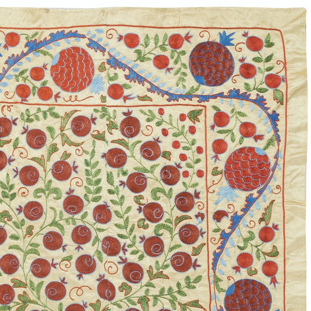100% Silk Wall Hanging. Embroidered Table Cover. Pomegranate Tree Design Bedspread. Modern Throw