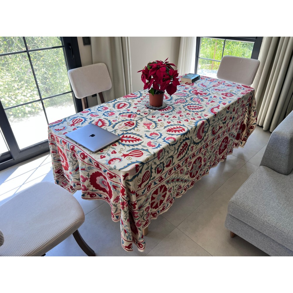 Embroidered Silk Bed Cover. Uzbek Table Cover. Vintage Bedspread