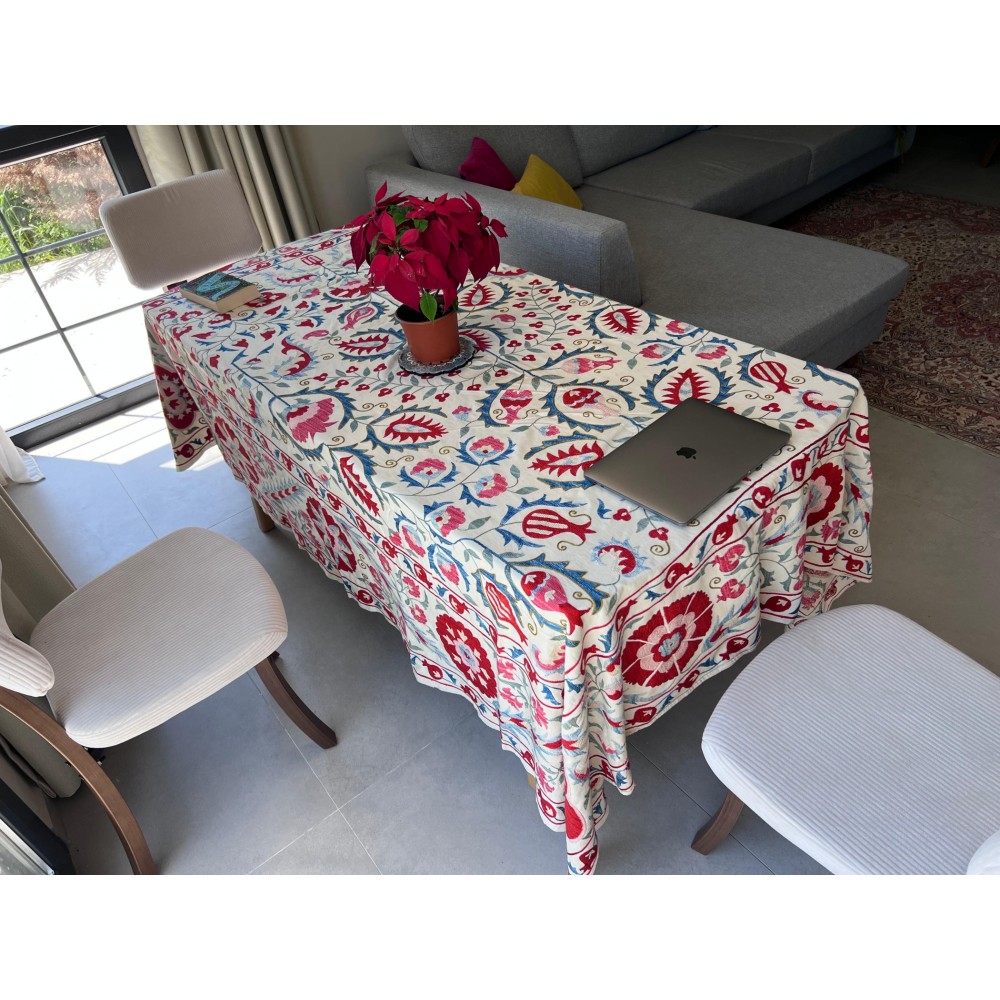Embroidered Silk Bed Cover. Uzbek Table Cover. Vintage Bedspread