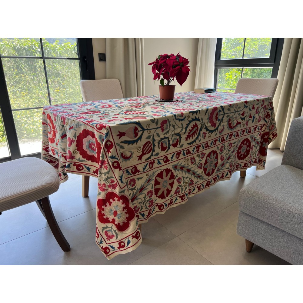 Embroidered Silk Bed Cover. Uzbek Table Cover. Vintage Bedspread