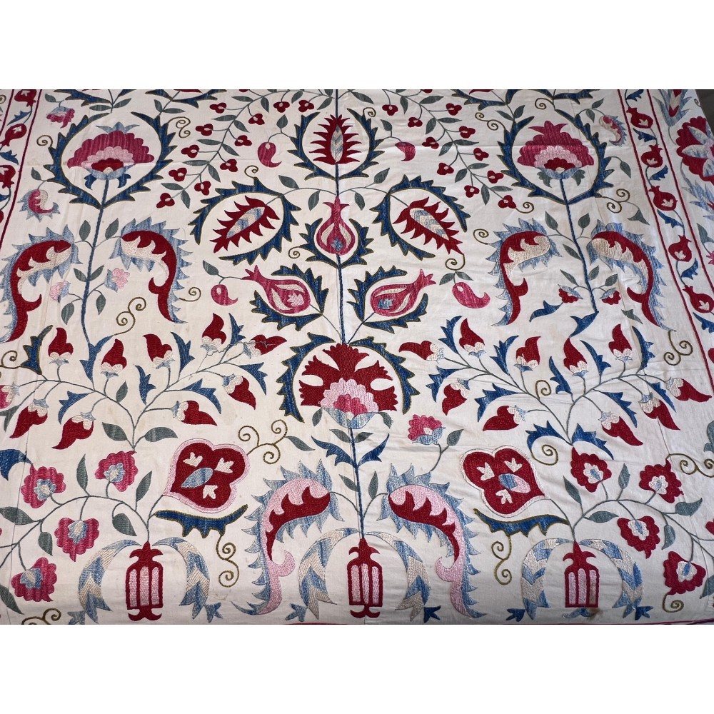 Embroidered Silk Bed Cover. Uzbek Table Cover. Vintage Bedspread
