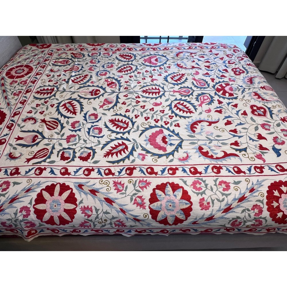 Embroidered Silk Bed Cover. Uzbek Table Cover. Vintage Bedspread
