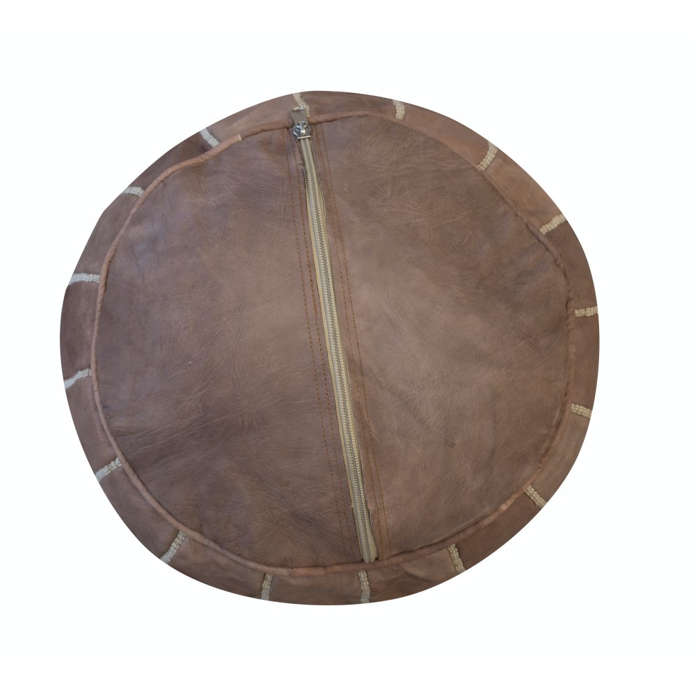 Hand-Tooled Brown Round Geniune Leather Pouf. UNSTUFFED. Custom Option Available