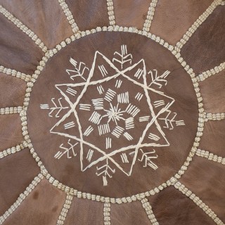 Hand-Tooled Brown Round Geniune Leather Pouf. UNSTUFFED. Custom Option Available Hand-Tooled Brown Round Geniune Leather Pouf. UNSTUFFED. Custom Option Available
