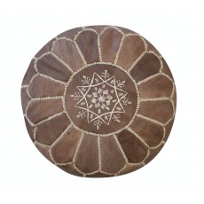 Hand-Tooled Brown Round Geniune Leather Pouf. UNSTUFFED. Custom Option Available