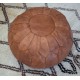 Hand-Tooled Brown Round Geniune Leather Pouf. UNSTUFFED. Custom Option Available