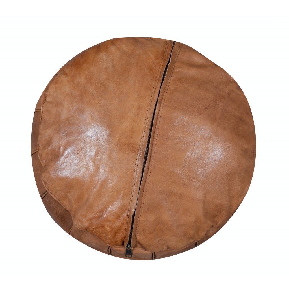 Hand-Tooled Brown Round Geniune Leather Pouf. UNSTUFFED. Custom Option Available