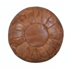 Hand-Tooled Brown Round Geniune Leather Pouf. UNSTUFFED. Custom Option Available