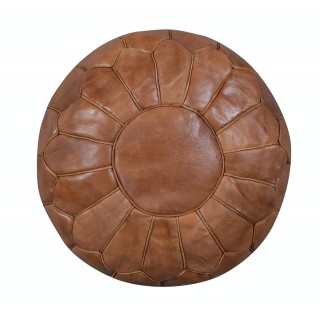 Hand-Tooled Brown Round Geniune Leather Pouf. UNSTUFFED. Custom Option Available