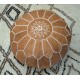 Brown Round Geniune Leather Pouf Cover. UNSTUFFED. Hand-Tooled Footstool. Custom Option Available