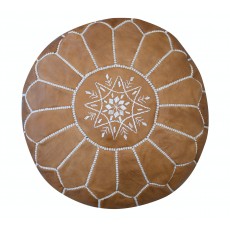 Brown Round Geniune Leather Pouf Cover. UNSTUFFED. Hand-Tooled Footstool. Custom Option Available