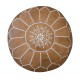 Brown Round Geniune Leather Pouf Cover. UNSTUFFED. Hand-Tooled Footstool. Custom Option Available