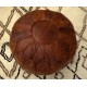 Hand-Tooled Round Geniune Leather Pouf. UNSTUFFED. Brown Footstool. Custom Option Available