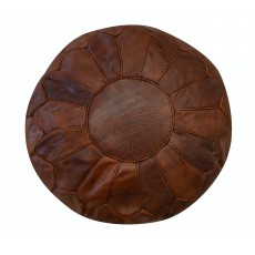 Hand-Tooled Round Geniune Leather Pouf. UNSTUFFED. Brown Footstool. Custom Option Available