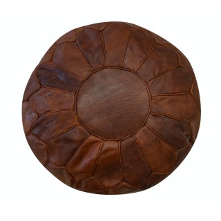 Hand-Tooled Round Geniune Leather Pouf. UNSTUFFED. Brown Footstool. Custom Option Available