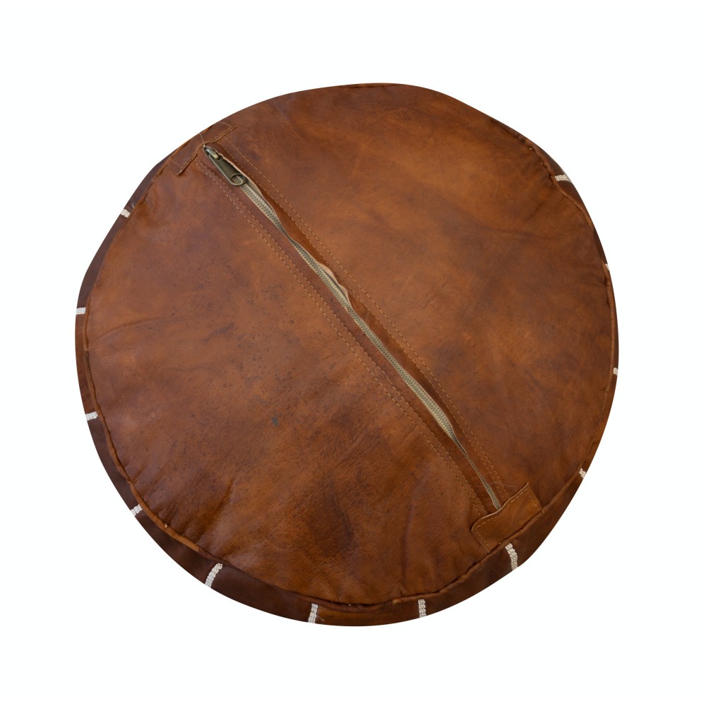 Hand-Tooled Brown Round Geniune Leather Pouf. UNSTUFFED. Custom Option Available