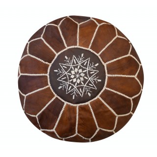 Hand-Tooled Brown Round Geniune Leather Pouf. UNSTUFFED. Custom Option Available
