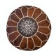 Hand-Tooled Brown Round Geniune Leather Pouf. UNSTUFFED. Custom Option Available