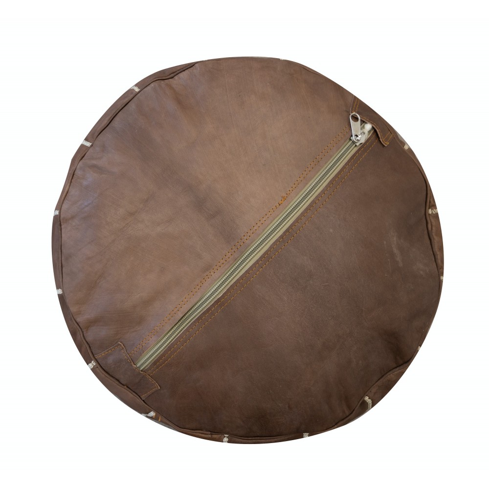 Round Geniune Leather Pouf. UNSTUFFED. Custom Option Available. Brown Hand-Tooled Footstool