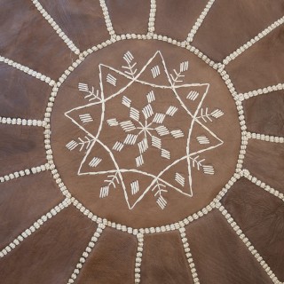 Round Geniune Leather Pouf. UNSTUFFED. Custom Option Available. Brown Hand-Tooled Footstool Round Geniune Leather Pouf. UNSTUFFED. Custom Option Available. Brown Hand-Tooled Footstool