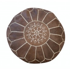 Round Geniune Leather Pouf. UNSTUFFED. Custom Option Available. Brown Hand-Tooled Footstool