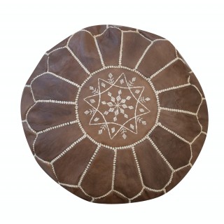 Round Geniune Leather Pouf. UNSTUFFED. Custom Option Available. Brown Hand-Tooled Footstool