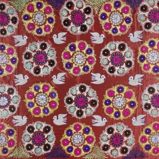 One of a Kind Vintage Silk Embroidery Bed Cover. Red Wall Hanging One of a Kind Vintage Silk Embroidery Bed Cover. Red Wall Hanging
