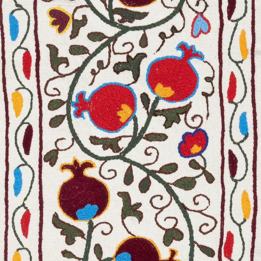 Embroidered Cotton Wall Hanging. Pomegranate Tree Design Table Runner. Modern Wall Art