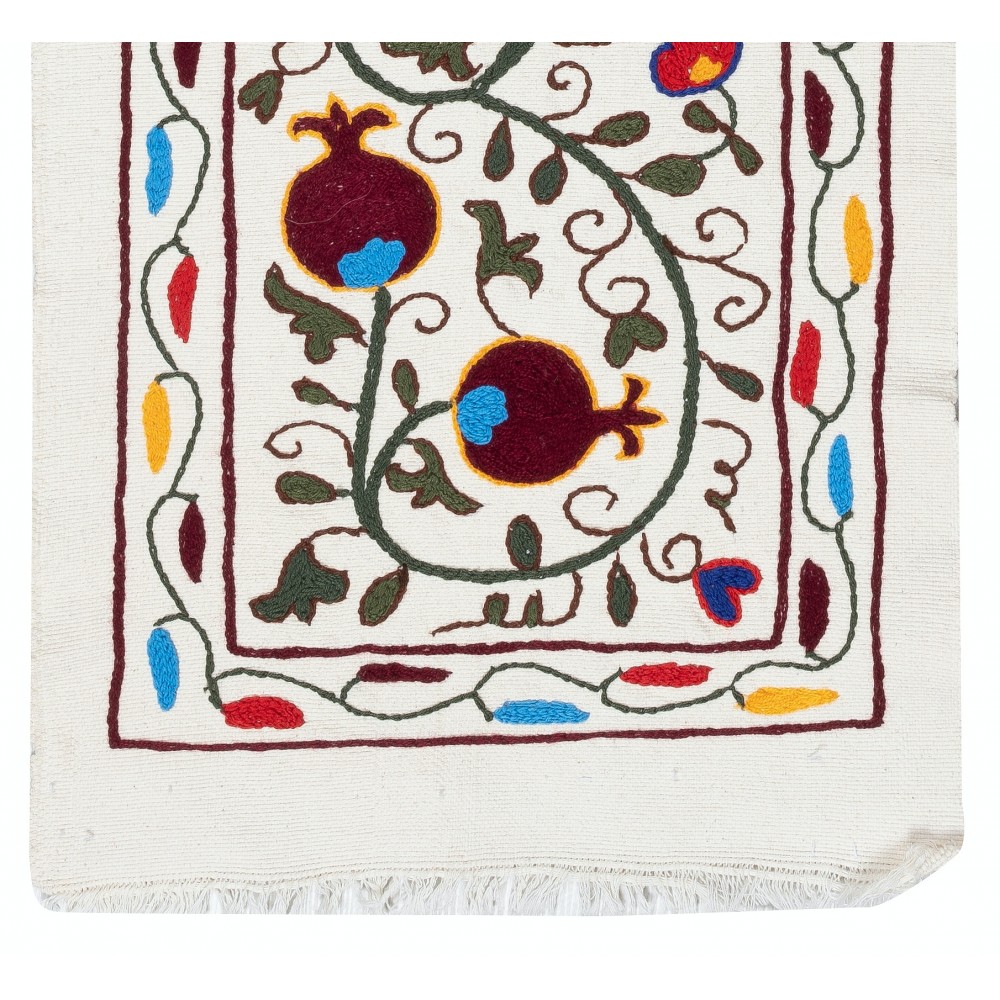 Embroidered Cotton Wall Hanging. Pomegranate Tree Design Table Runner. Modern Wall Art
