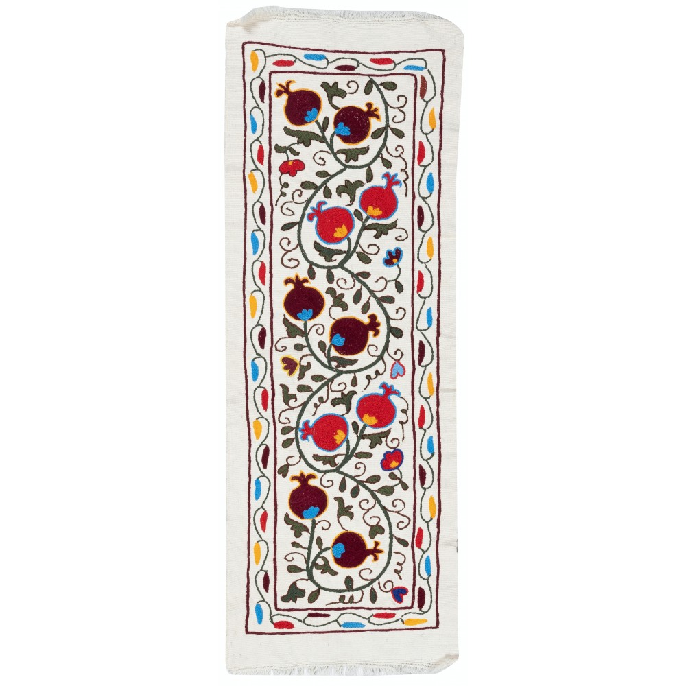 Embroidered Cotton Wall Hanging. Pomegranate Tree Design Table Runner. Modern Wall Art
