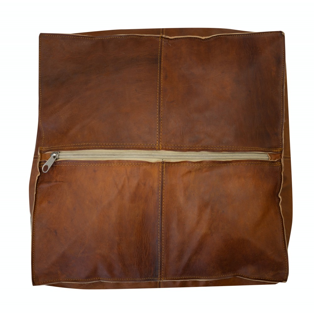 Hand-Tooled Brown Geniune Leather Pouf. UNSTUFFED. Custom Option Available