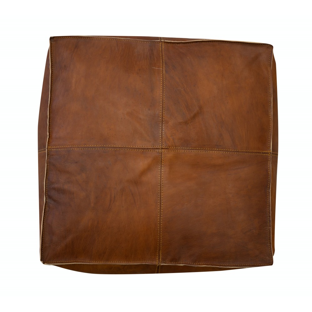 Hand-Tooled Brown Geniune Leather Pouf. UNSTUFFED. Custom Option Available