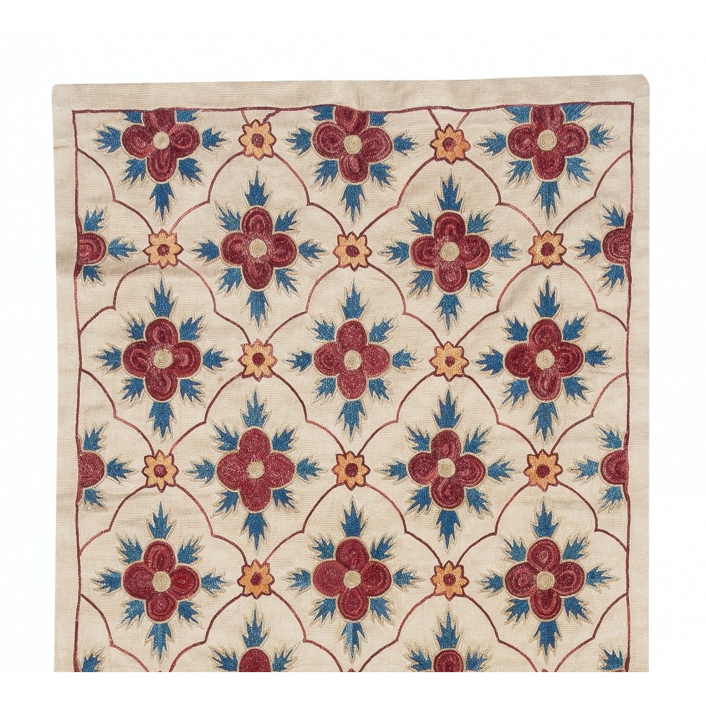 Embroidered 100% Silk Wall Hanging. Modern Table Runner. Boho Wall Decor. Decorative Tablecloth