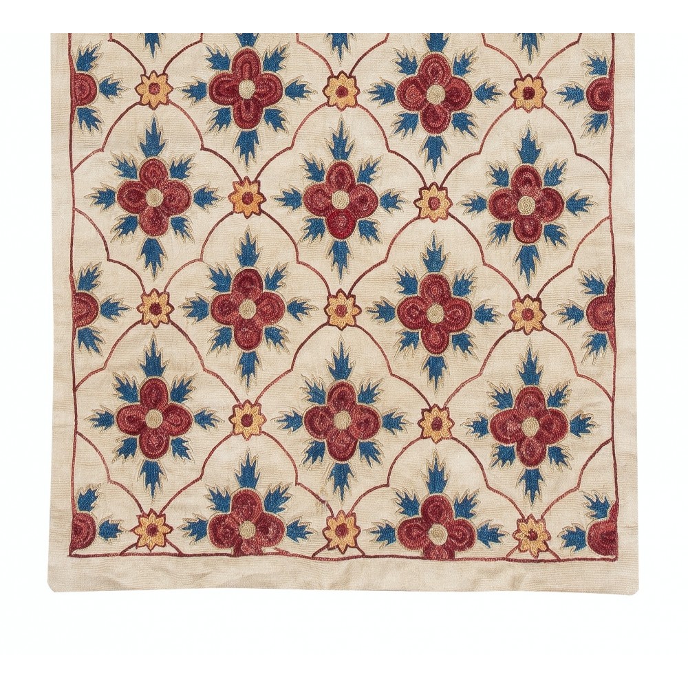 Embroidered 100% Silk Wall Hanging. Modern Table Runner. Boho Wall Decor. Decorative Tablecloth